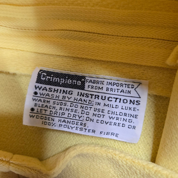 60s Vintage Yellow White Crimplene Embroidery USA Edith Flagg Maxi Dress Size 8 - Picture 11 of 13